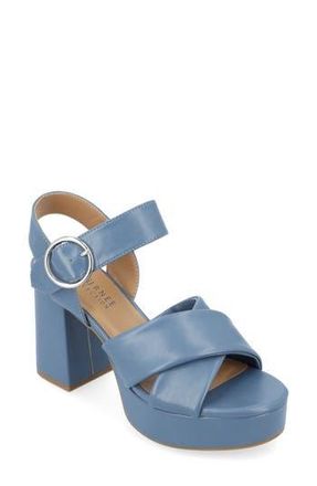 Journee Collection Akeely Block Heel Platform Sandal in Blue at Nordstrom Rack, Size 9.5