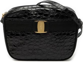 Ferragamo Pre-owned Ferragamo Croc Embossed Calfskin Vara Crossbody Ladies BA214183