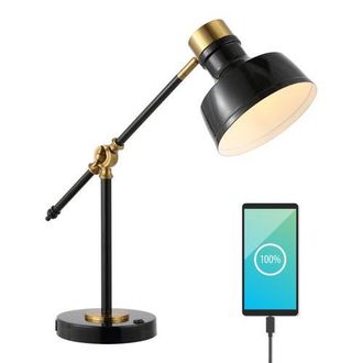 Jonathan Y Designs Allegra Classic Farmhouse Adjustable Cantilever LED Task Lamp with USB Charging Port in Black/brass Gold at Nordstrom