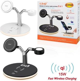 Trade Shop Trade Shop - Stazione Di Ricarica Wireless Veloce 3in1 15w Smartphone Iphone Apple Watch C3544