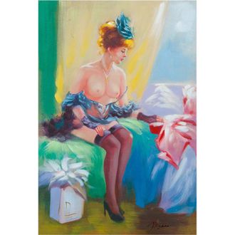 Biscottini International Biscottini - Cuadro &Oacute;leo Sobre La Tela Pintado A La Mano Donna Seduta Su Letto