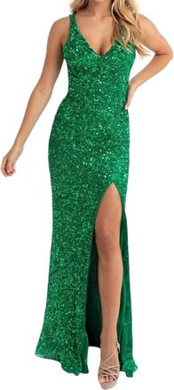 Primavera Sleeveless Crisscross Straps Gown In Emerald