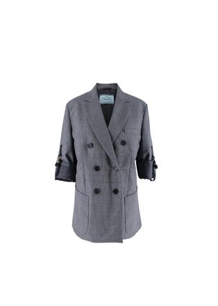Prada Grey wool Prince of Wales checked blazer Size XS