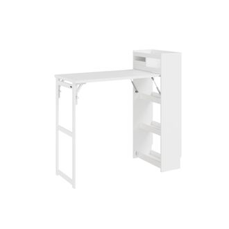 SoBuy Sobuy Mesa De Cocina Multifuncional Con Mesa Abatible Armario De Almacenamiento Con Estantes Acabado En Melamina Blanca 65.3&times;199.5&times;120 Cm Capacidad De