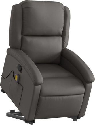 vidaXL Vidaxl - Sill&oacute;n Reclinable De Masaje Elevable Cuero Aut&eacute;ntico Gris
