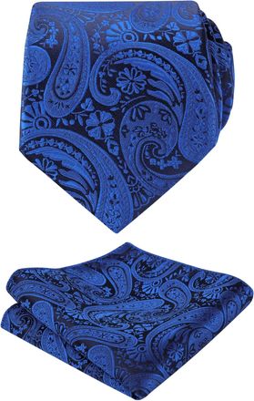 Alizeal Mens Paisley Tie and Hanky Formal Casual Classic Wedding Business Necktie and Pocket Square Set, Royal Blue