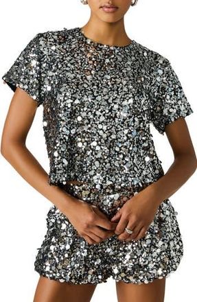 Steve Madden Cressa Sequin & Paillette Crop Top in Silver at Nordstrom Rack, Size X-Small