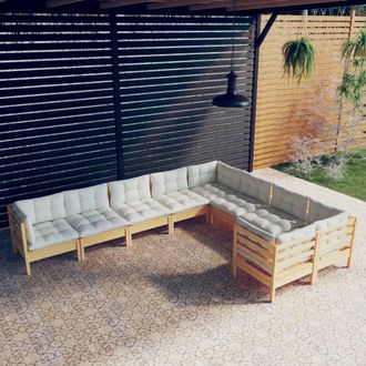 vidaXL Muebles De Jard&iacute;n 9 Piezas Y Cojines Madera De Pino Crema Vidaxl