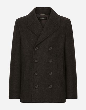 Dolce & Gabbana Double-breasted Wool Pea Coat With Branded Tag - Man Coats And Jackets Gray Wool 46