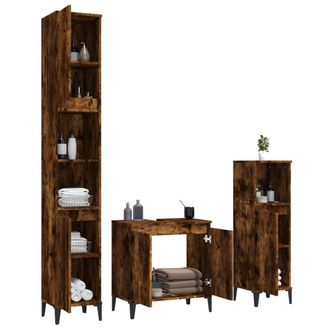 Berkfield Home Modern 3 Piece Bathroom Furniture Set Smoked Oak Engineered Wood in Brown
