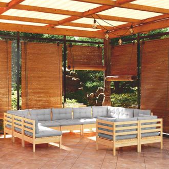 vidaXL Juego De Muebles De Jard&iacute;n 11 Pzas Y Cojines Madera Maciza Pino Vidaxl