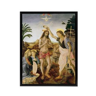 Artery8 Verrocchio Da Vinci The Baptism Of Christ Framed Canvas Wall Art Print | Size: W24 x H32