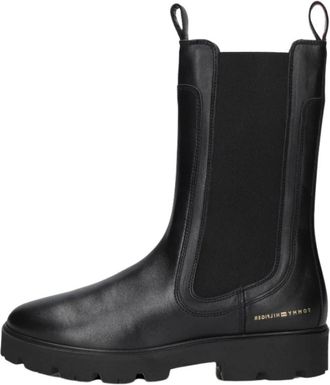 Tommy Hilfiger Zwarte Leren Chelsea Laarzen Stijlvolle Winter - Dames - Chelseaboots - Zwart - 40 EU - Wol - Schoenen