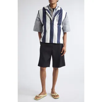 Jacquemus Marini&egrave;re Stripe Sleeveless Hoodie in Jacquard Big Stripes Navy at Nordstrom, Size X-Large