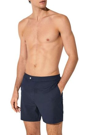 Reiss Sun Solid Side Adjuster Swim Trunks in Navy at Nordstrom, Size Xx-Large