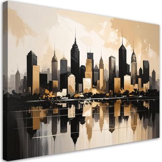 Feeby Cuadro Sobre Lienzo, Ciudad Moderna Del Futuro En Beige, 120x80