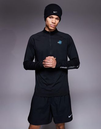 Nike Stride Energy Dri-FIT - Top a maniche lunghe nero con zip corta
