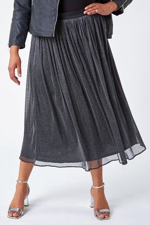 Roman Glitter Mesh Stretch A Line Midi Skirt