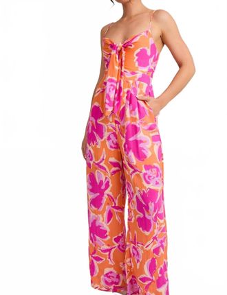 Gilli Summer Fling Front Tie Floral Jumpsuit In Orange - Lavender Floral