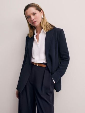 The Fold Knighton Clever Crepe Blazer in Navy at Nordstrom, Size 10