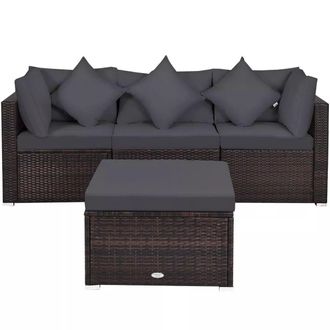 Costway Costway 4-Piece Patio Furniture Set Outdoor Rattan Wicker Sofa & Ottoman Set in Grey