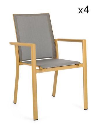 Konte Design Lote de 4 sillas de textilene y aluminio amarillo mostaza
