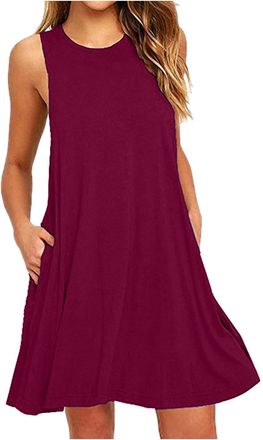 Generic Summer Dresses for Women Elegant V Neck Loose Sleeveless Beach Sundress Ladies Bohemian High Waist Tunic Dress A Line Casual Party Holiday Daily Dress