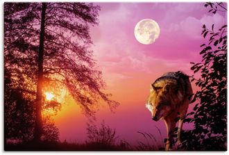 Artland Leinwandbild »Wolf im Vollmond« Wolfbilder 1 Stk. tlg. als Alubild, Outdoorbild, Leinwandbild, Poster in verschied. Grössen