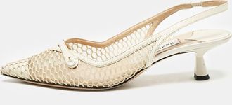 Jimmy Choo London Cream Leather And Mesh Fetto Slingback Pumps