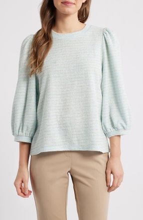 Anne Klein Balloon Sleeve Knit Top in Opal Blue /White Dove at Nordstrom, Size Small P