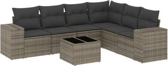 vidaXL Vidaxl - Set De Sof&aacute;s De Jard&iacute;n 7 Piezas Con Cojines Rat&aacute;n Pe Gris