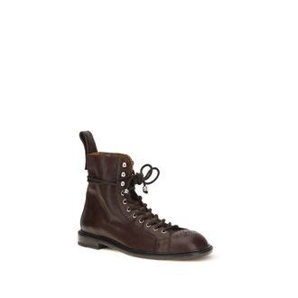 Versace Mens Brown Calf Leather Bos Taurus Lace-Up Boots