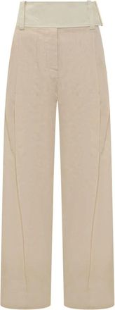 Sportmax High Waist Wide-Leg Broeken - Dames - Wijde Broeken - Beige - S - Katoen - Broeken
