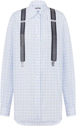 Moschino Light Blue Gingham Check Cotton Long-Sleeved Shirt