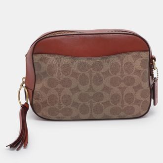 Coach Beige/brown Signature Coated Canvas And Leather Camera Crossbody Bag