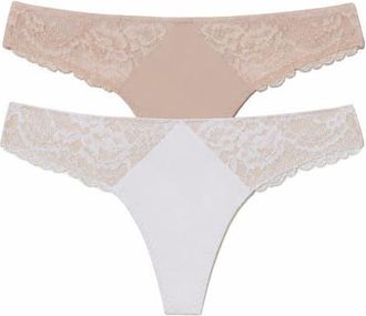 Skarlett Blue Minx Lace Thong 2-Pack in Cashmere Blush/white Nylon at Nordstrom, Size X-Large