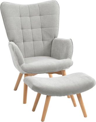 HOMCOM Homcom - Poltrona Moderna con Poggiapiedi in Velluto e Schienale Alto Grigio