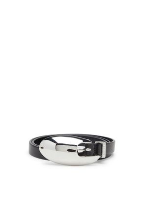 Diesel 1.5cm slim leather belt with sculptural buckle - Belts - Woman - Black