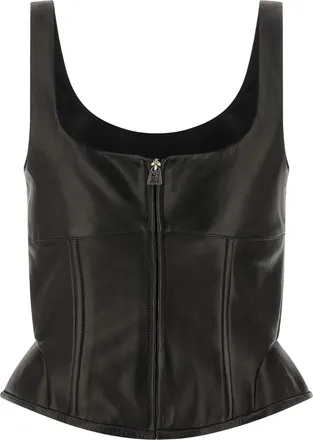 Ermanno Scervino Womens Black Lamb Leather Tank Tops