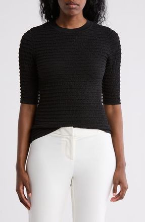 DKNY Textured Short Sleeve Knit Top in Black at Nordstrom, Size Large