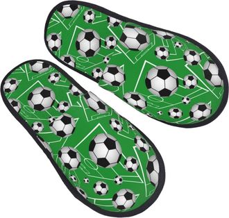 Generic Fuzzy Slippers Cute Soccer Balls Green Furry Plush Slippers Unisex Anti-Slide Slipper For Winter Ladies Room M