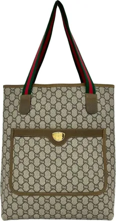 Gucci Brown Green Red Color Leather Pvc Tote Bag (Pre-Owned)