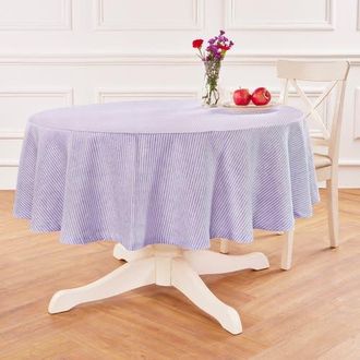 Solino Home Linen Round Tablecloth - Narrow Stripe in Lavender And White at Nordstrom, Size Medium