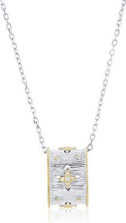 Suzy Levian Italian Florentine Cubic Zirconia Pendant Necklace in White/Silver at Nordstrom Rack