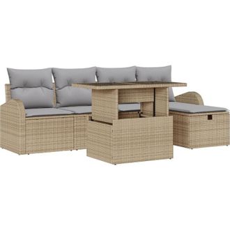 vidaXL Garden Sofa Set with Cushion 6 pcs Beige Poly rattan vidaXL