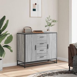 Berkfield Home Sideboard Grey Sonoma 92x35x76 cm Engineered Wood | Size: 92 x 35 x 76 cm