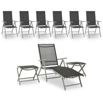 vidaXL Juego De Muebles De Jard&iacute;n 9 Piezas Negro Y Plateado Vidaxl