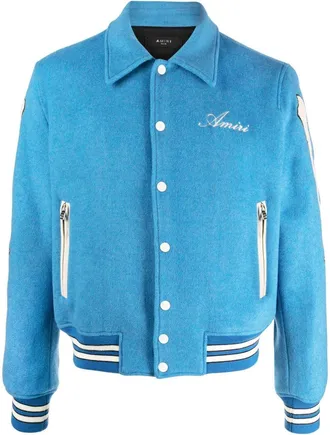 Amiri bones appliqu&eacute; wool-blend bomber jacket - men - Wool/Nylon/Viscose/Lamb Skin - 44 - Blue