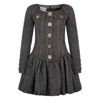 Moschino Korte jurk met boothals - Dames - Korte kleedjes - Grijs - M - Katoen - Kleedjes