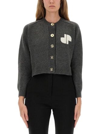 Patou Grey Logo Crew Neck Cardigan